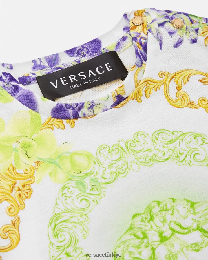 Versace medusa orkide bebek tişörtü çocuklar beyaz ve baskı Giyim B0HHR81866