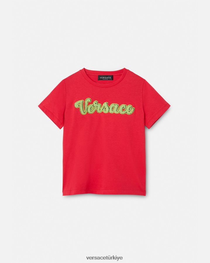 Versace üniversite logolu tişört çocuklar kırmızı Giyim B0HHR82133