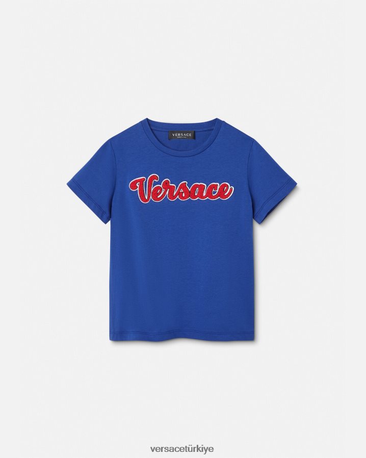 Versace üniversite logolu tişört çocuklar mavi Giyim B0HHR82132