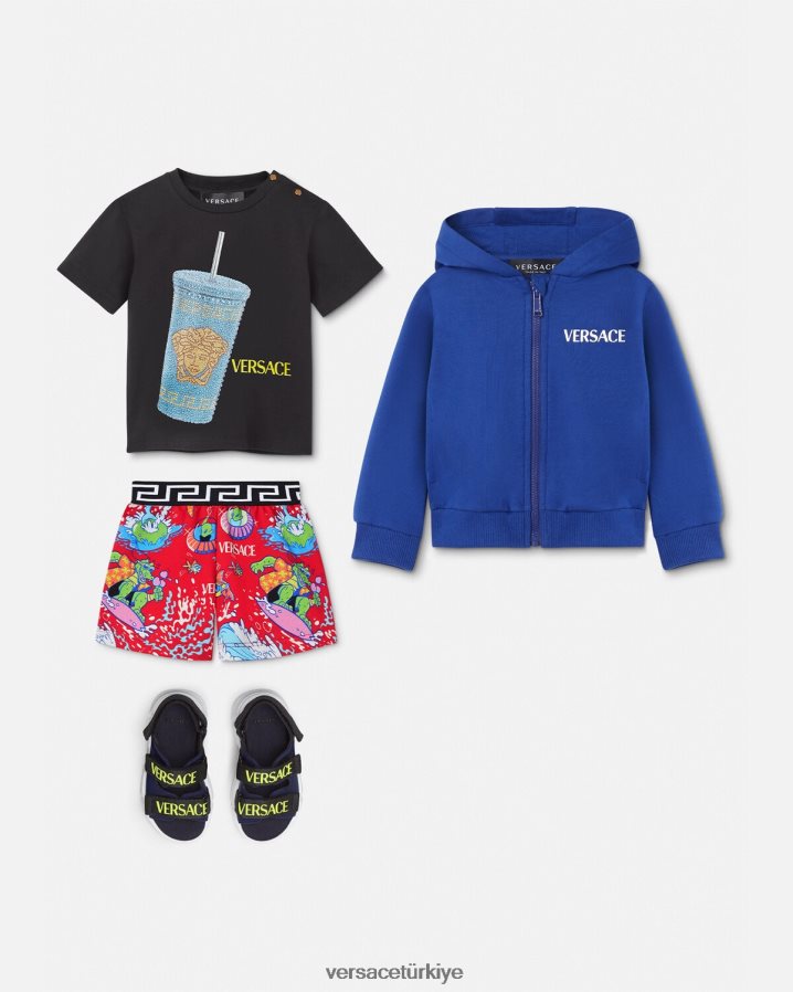 Versace seyahat kupa bebek tişörtü çocuklar siyah ve baskı Giyim B0HHR81925