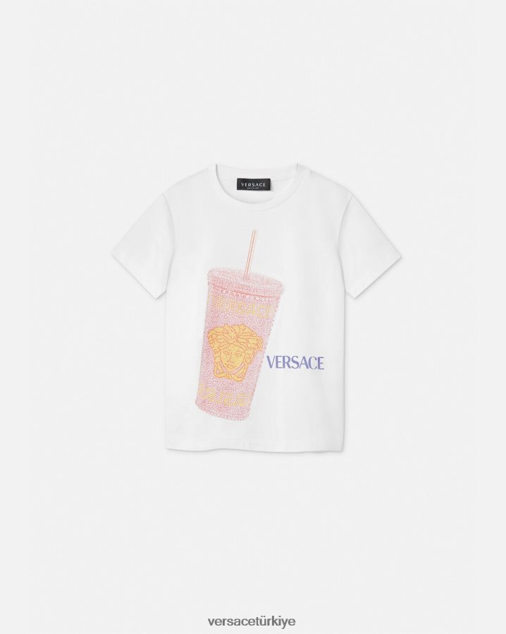 Versace seyahat kupa logolu tişört çocuklar beyaz ve baskı Giyim B0HHR82018