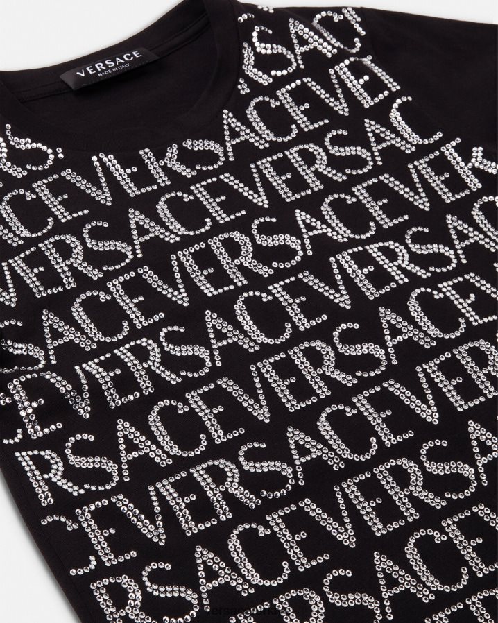 Versace tamamı kristal tişört çocuklar siyah Giyim B0HHR82024