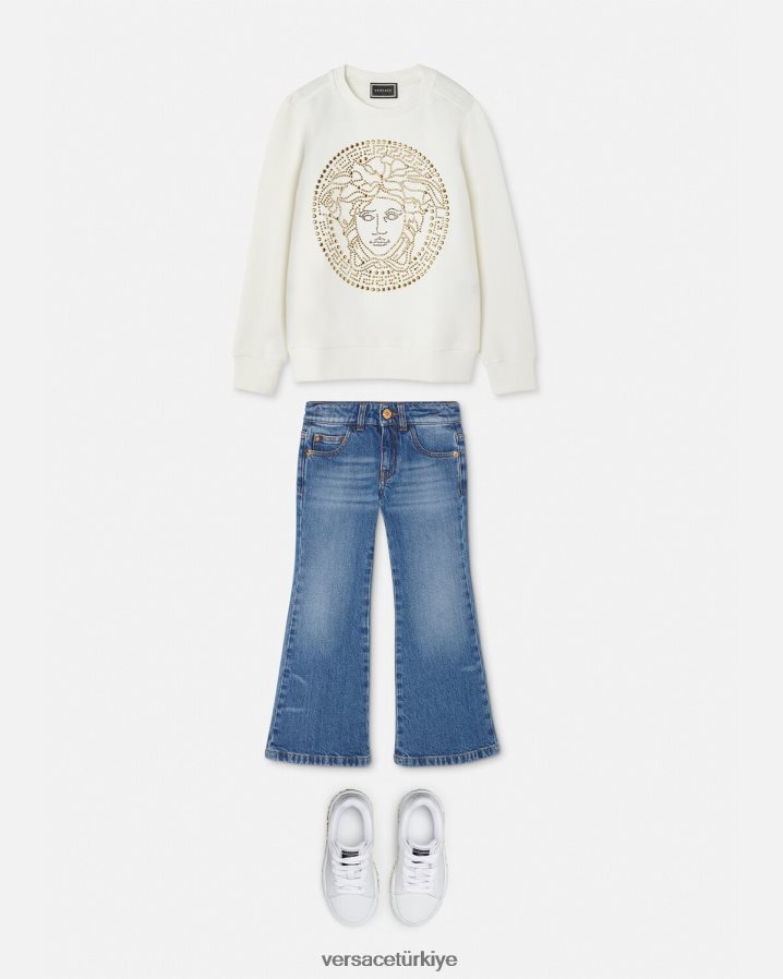 Versace çivili medusa sweatshirt çocuklar beyaz Giyim B0HHR81962
