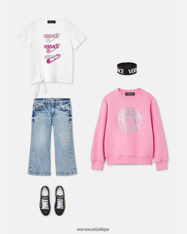 Versace kristal medusa kazak çocuklar pembe Giyim B0HHR82001