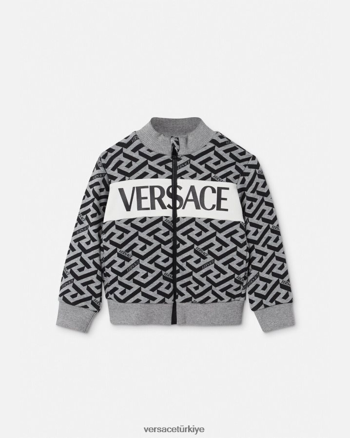 Versace la greca bebek fermuarlı sweatshirt çocuklar gri ve baskı Giyim B0HHR81909