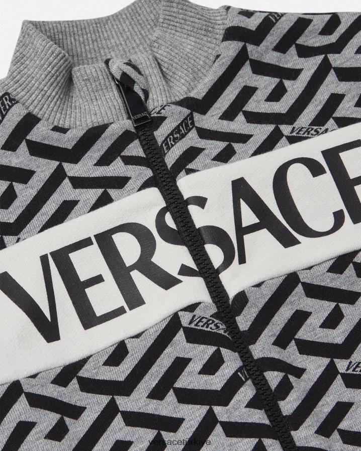 Versace la greca bebek fermuarlı sweatshirt çocuklar gri ve baskı Giyim B0HHR81909