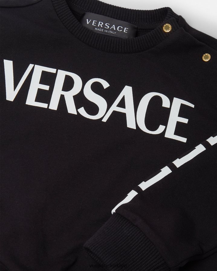 Versace logolu bebek sweatshirt çocuklar siyah Giyim B0HHR81905