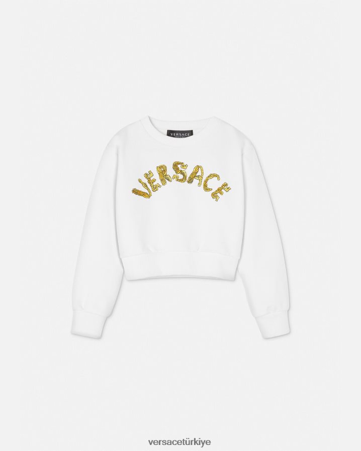 Versace logolu sweatshirt çocuklar Beyaz altın Giyim B0HHR81935