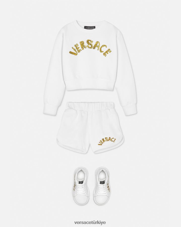 Versace logolu sweatshirt çocuklar Beyaz altın Giyim B0HHR81935