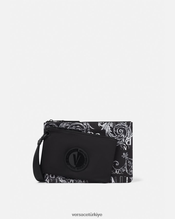 Versace çift ​​logolu couture v amblemli kese erkekler Siyah gri Aksesuarlar B0HHR82496