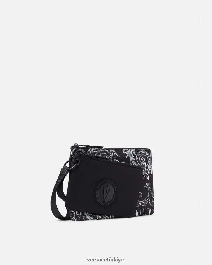 Versace çift ​​logolu couture v amblemli kese erkekler Siyah gri Aksesuarlar B0HHR82496