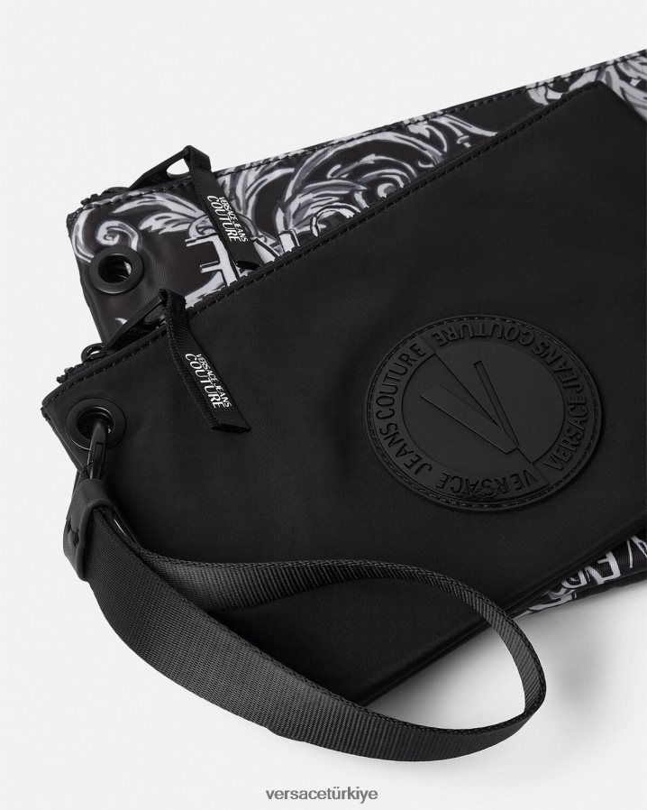 Versace çift ​​logolu couture v amblemli kese erkekler Siyah gri Aksesuarlar B0HHR82496