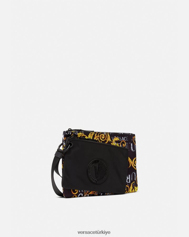 Versace çift ​​logolu couture v amblemli kese erkekler siyah altın Aksesuarlar B0HHR82497