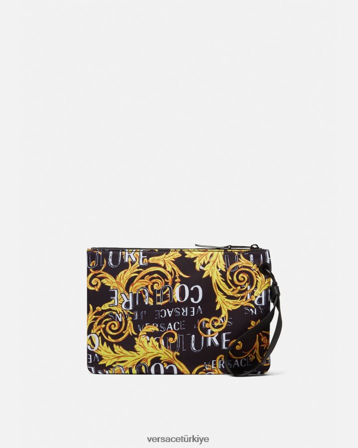 Versace çift ​​logolu couture v amblemli kese erkekler siyah altın Aksesuarlar B0HHR82497
