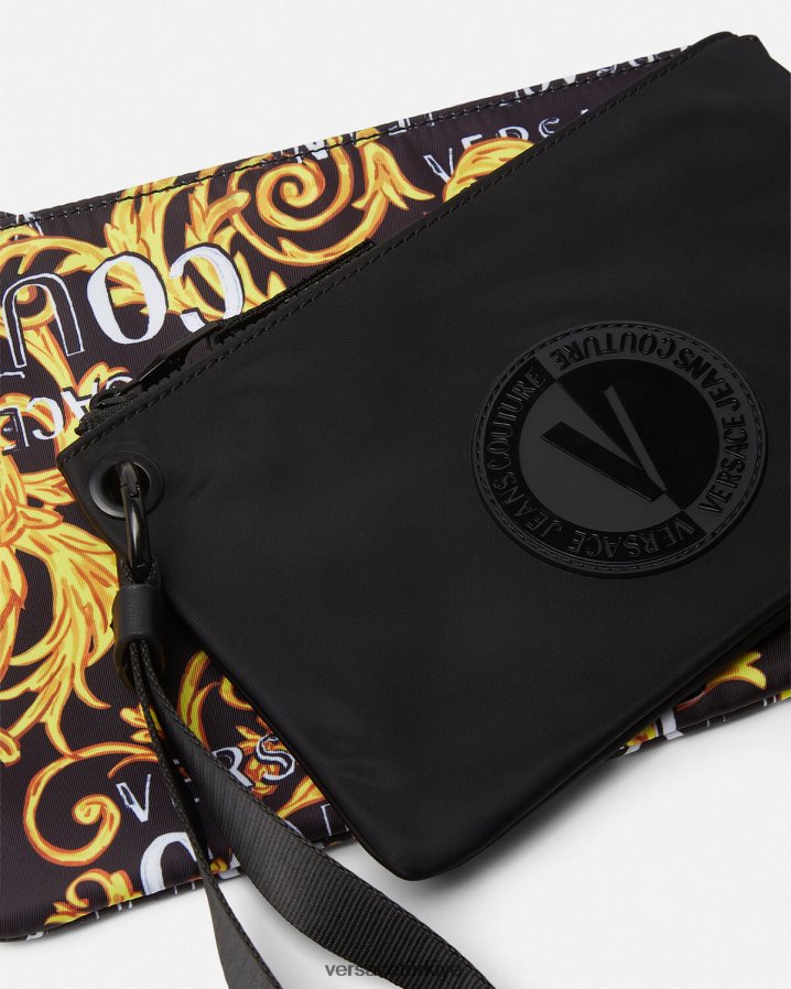 Versace çift ​​logolu couture v amblemli kese erkekler siyah altın Aksesuarlar B0HHR82497