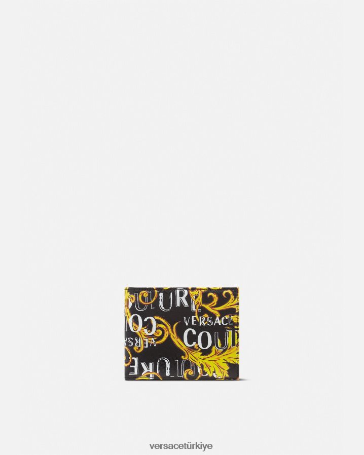 Versace logo couture çift katlı cüzdan erkekler siyah altın Aksesuarlar B0HHR82517
