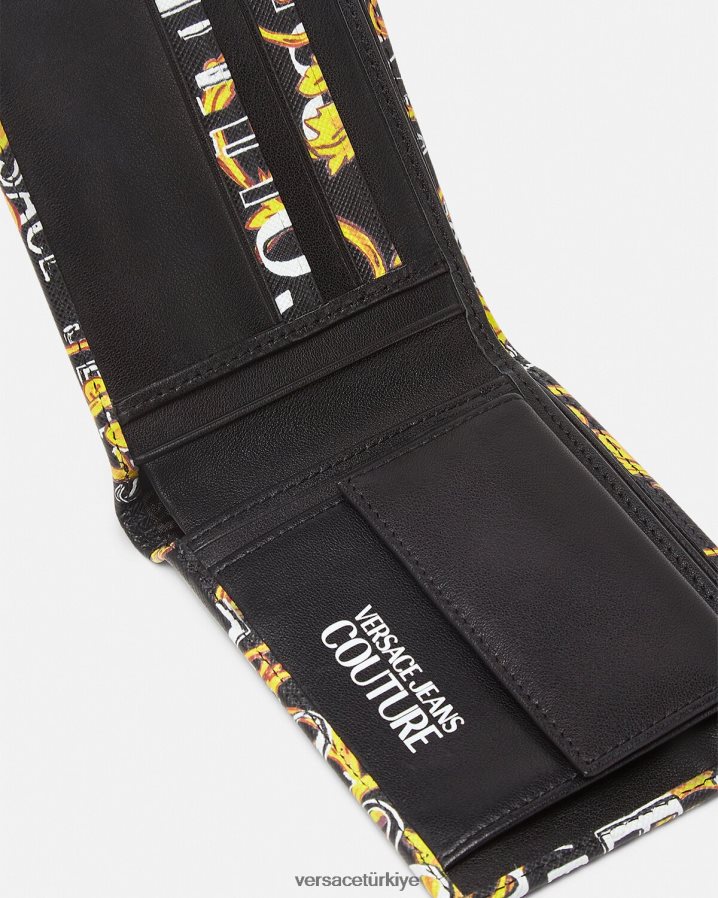 Versace logo couture çift katlı cüzdan erkekler siyah altın Aksesuarlar B0HHR82517