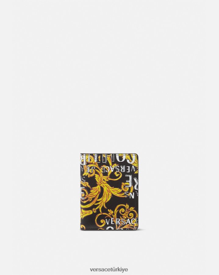 Versace logo couture iki katlı uzun cüzdan erkekler siyah altın Aksesuarlar B0HHR82519