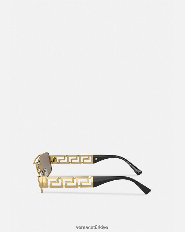 Versace greca güneş gözlüğü erkekler siyah altın Aksesuarlar B0HHR81676