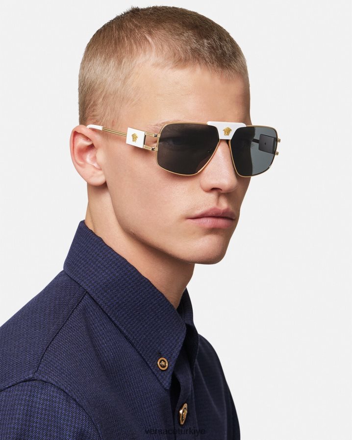 Versace özel proje havacı güneş gözlüğü erkekler beyaz Aksesuarlar B0HHR81682