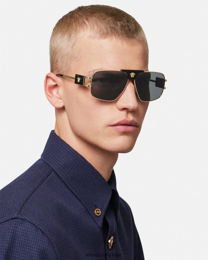 Versace özel proje havacı güneş gözlüğü erkekler siyah Aksesuarlar B0HHR81672