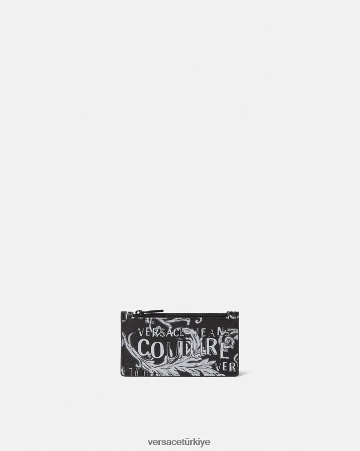 Versace logo couture zip kart sahibi erkekler Siyah gri Aksesuarlar B0HHR82513