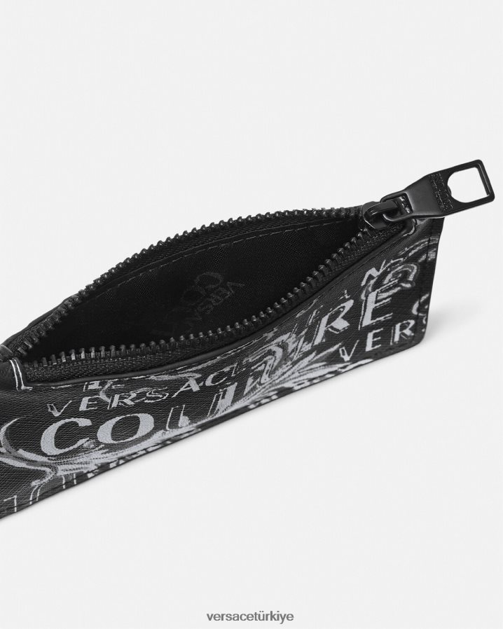 Versace logo couture zip kart sahibi erkekler Siyah gri Aksesuarlar B0HHR82513