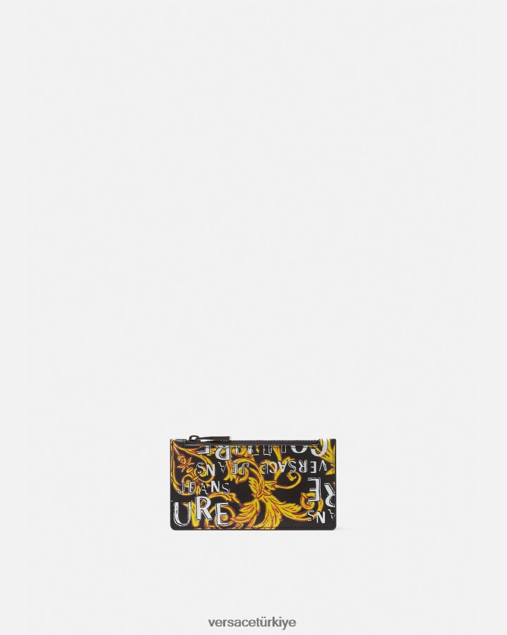 Versace logo couture zip kart sahibi erkekler siyah altın Aksesuarlar B0HHR82514
