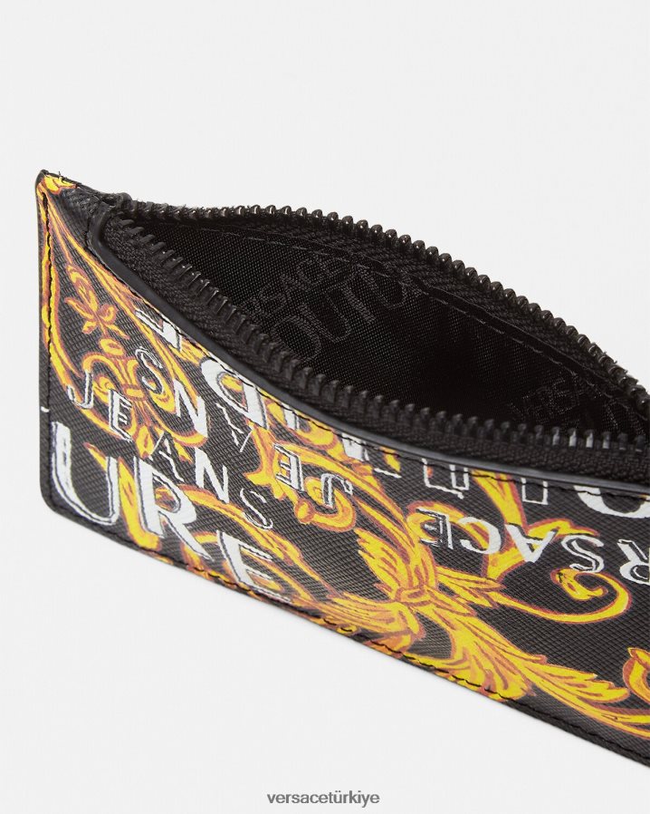 Versace logo couture zip kart sahibi erkekler siyah altın Aksesuarlar B0HHR82514