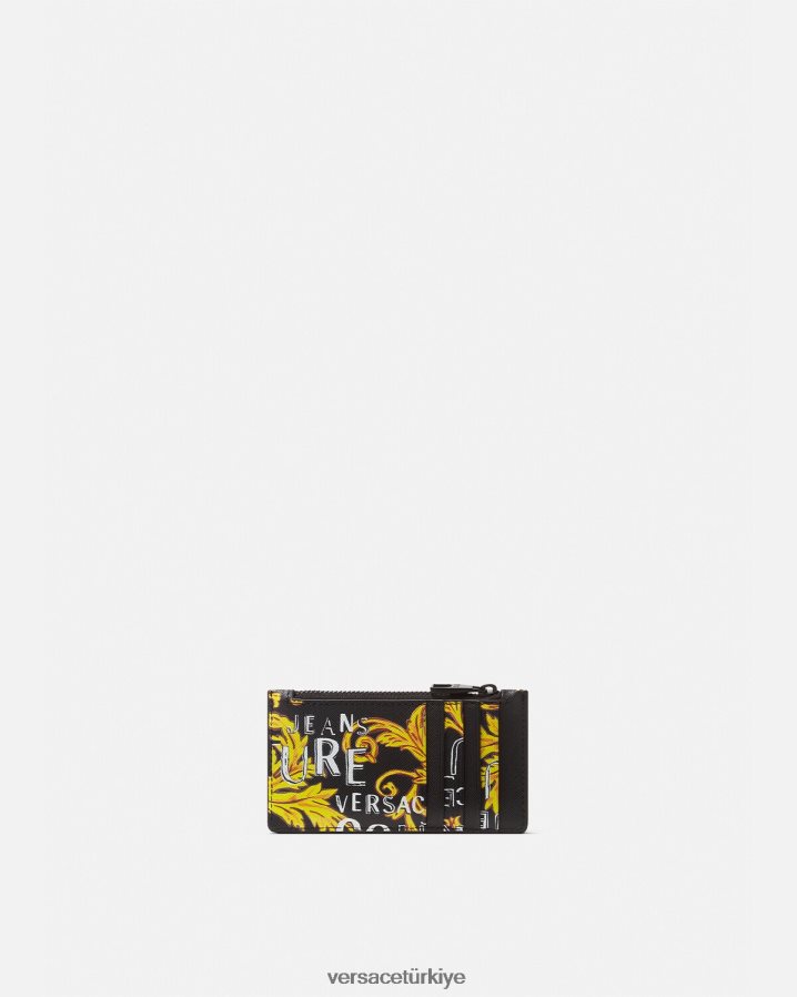 Versace logo couture zip kart sahibi erkekler siyah altın Aksesuarlar B0HHR82514
