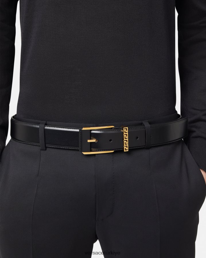 Versace Greca vurgulu deri kemer erkekler siyah Aksesuarlar B0HHR81615