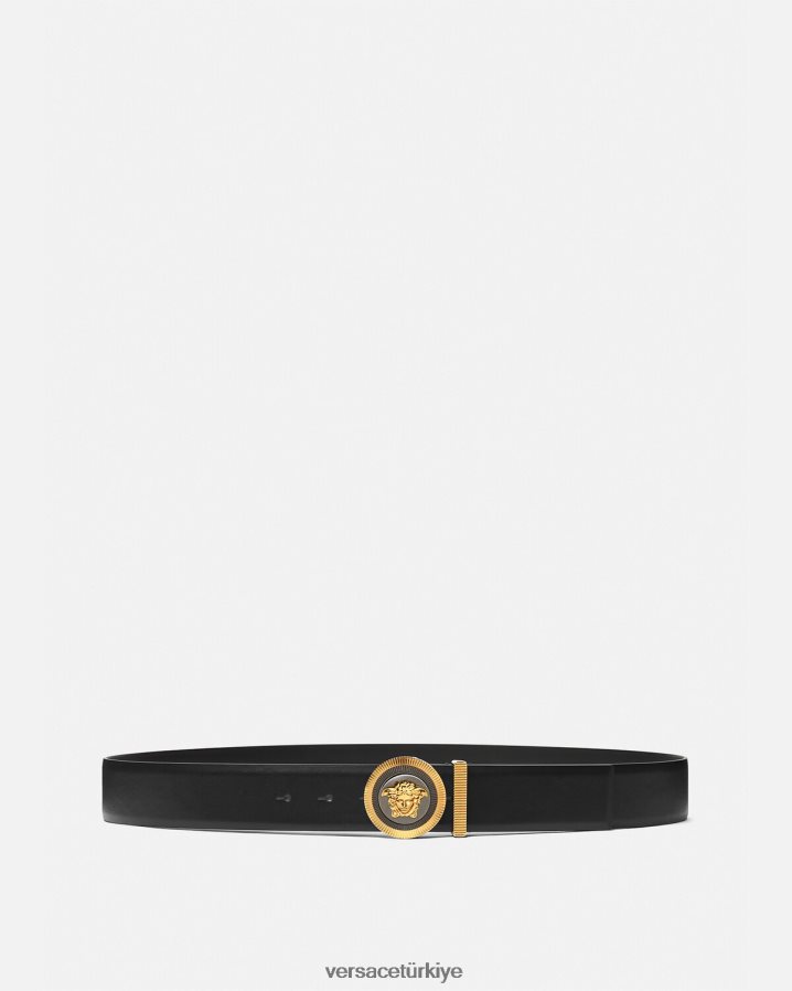 Versace emaye medusa biggie deri kemer erkekler siyah altın Aksesuarlar B0HHR81608