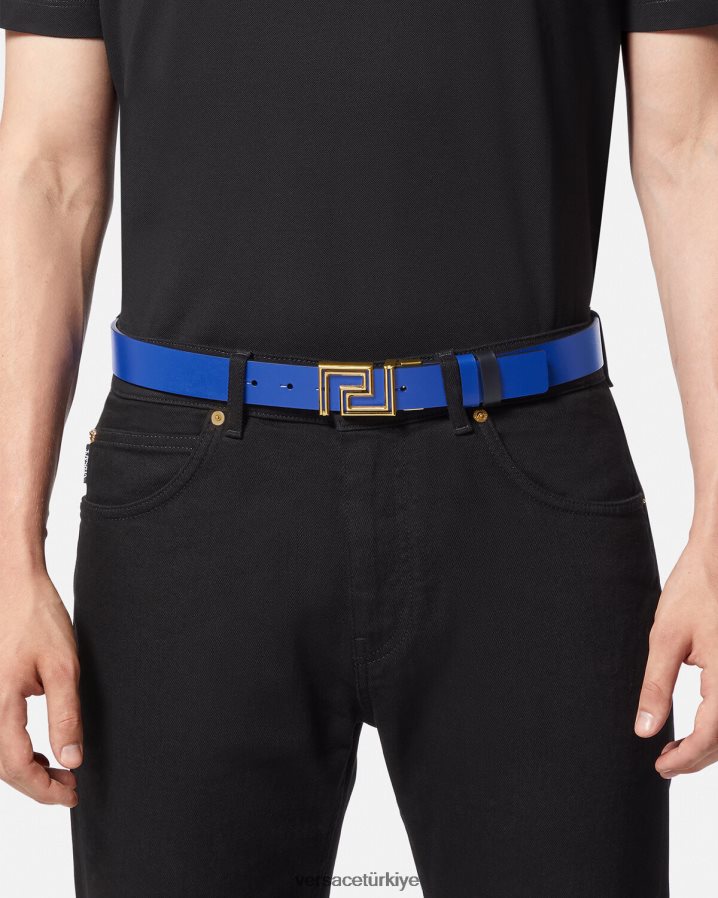 Versace greca çift taraflı deri kemer erkekler mavi Aksesuarlar B0HHR81626