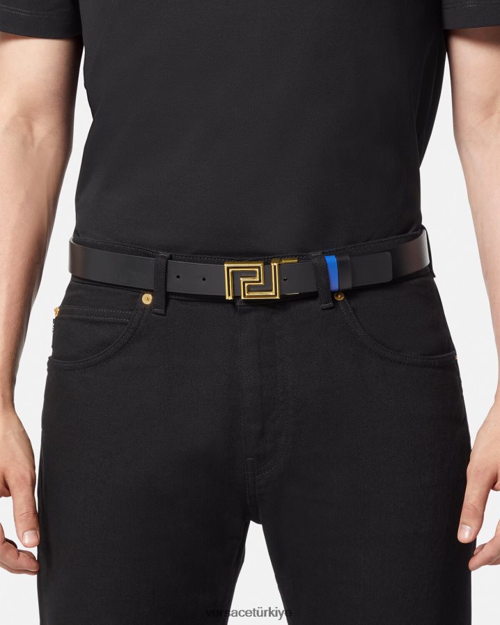 Versace greca çift taraflı deri kemer erkekler mavi Aksesuarlar B0HHR81626