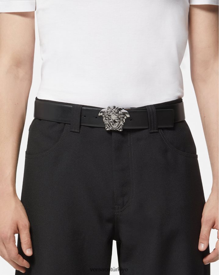 Versace la greca medusa ters çevrilebilir kemer erkekler Siyah gri Aksesuarlar B0HHR81628