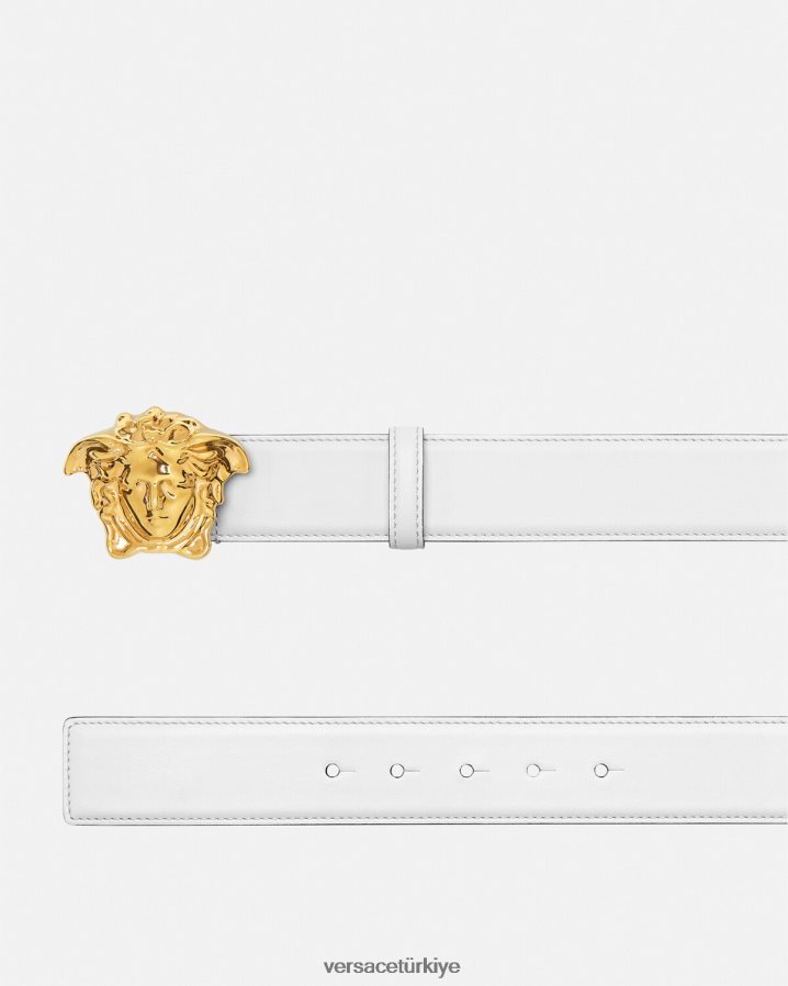 Versace la medusa deri kemer erkekler Beyaz altın Aksesuarlar B0HHR81622