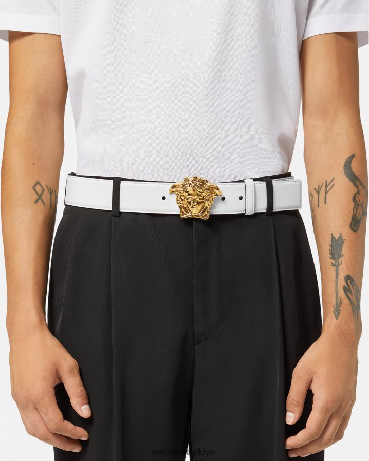 Versace la medusa deri kemer erkekler Beyaz altın Aksesuarlar B0HHR81622