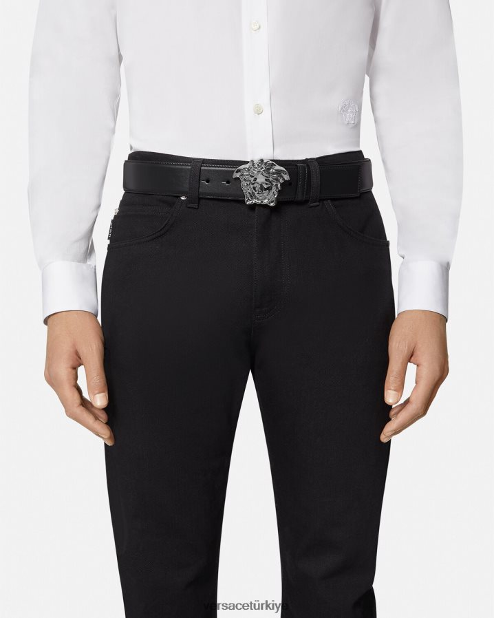 Versace la medusa deri kemer erkekler siyah Aksesuarlar B0HHR81621