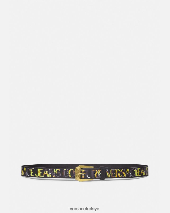 Versace logolu kemer erkekler siyah altın Aksesuarlar B0HHR82498