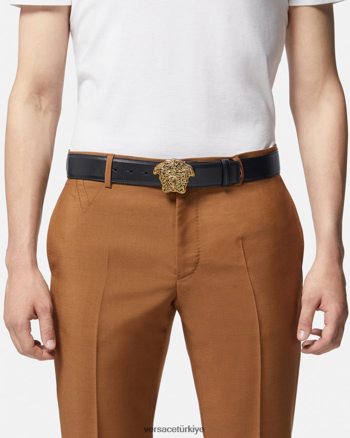 Versace medusa deri kemer erkekler siyah altın Aksesuarlar B0HHR81630