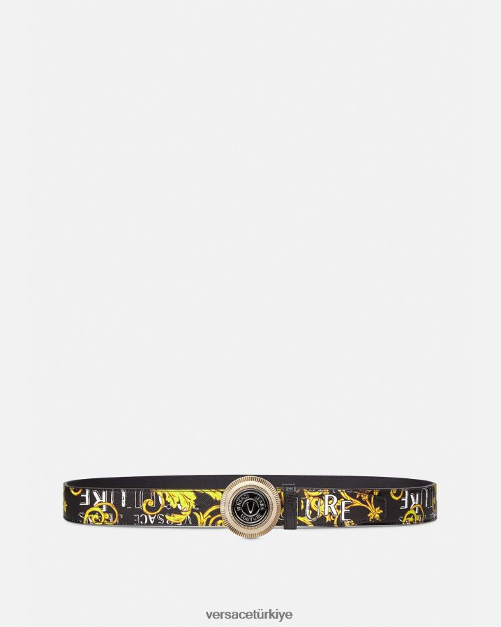 Versace v amblemi logo couture yuvarlak kemer erkekler siyah altın Aksesuarlar B0HHR82512