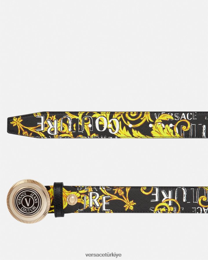 Versace v amblemi logo couture yuvarlak kemer erkekler siyah altın Aksesuarlar B0HHR82512