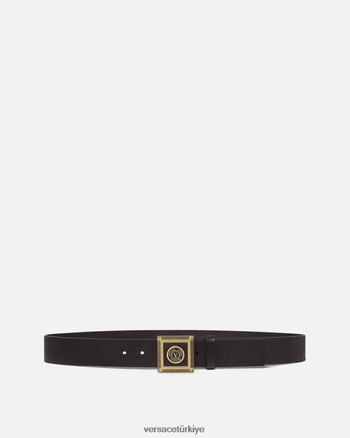Versace v amblemli kemer erkekler siyah altın Aksesuarlar B0HHR82504