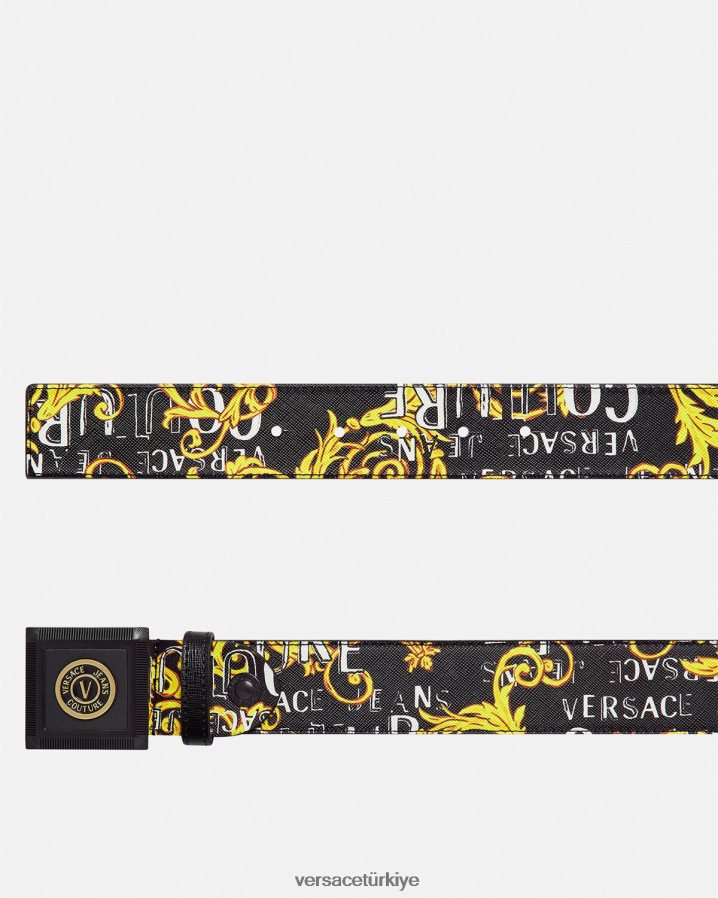 Versace v amblemli logolu özel tasarım kemer erkekler siyah altın Aksesuarlar B0HHR82503
