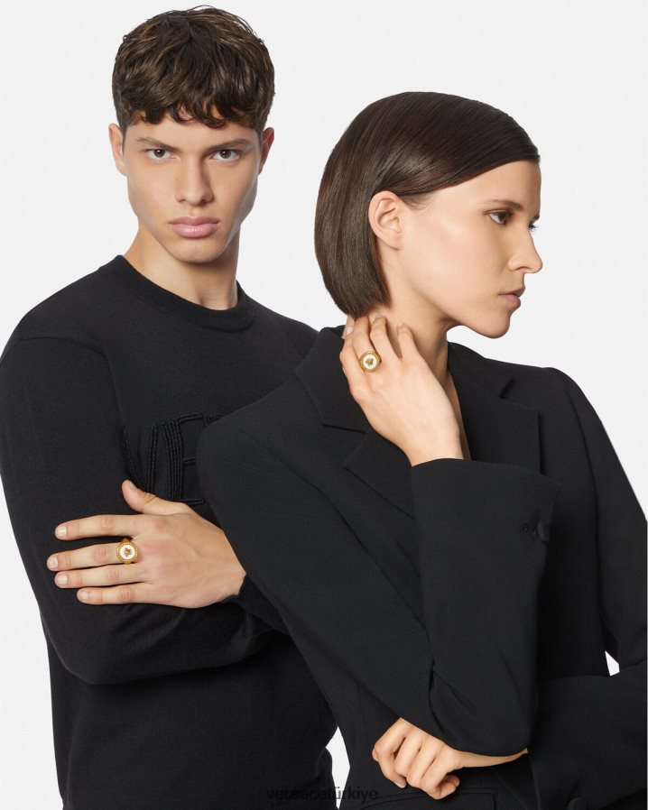 Versace emaye medusa yüzüğü erkekler altın ve beyaz Aksesuarlar B0HHR81693