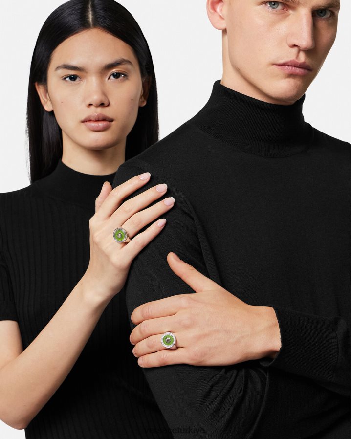 Versace emaye medusa yüzüğü erkekler yeşil Aksesuarlar B0HHR81684
