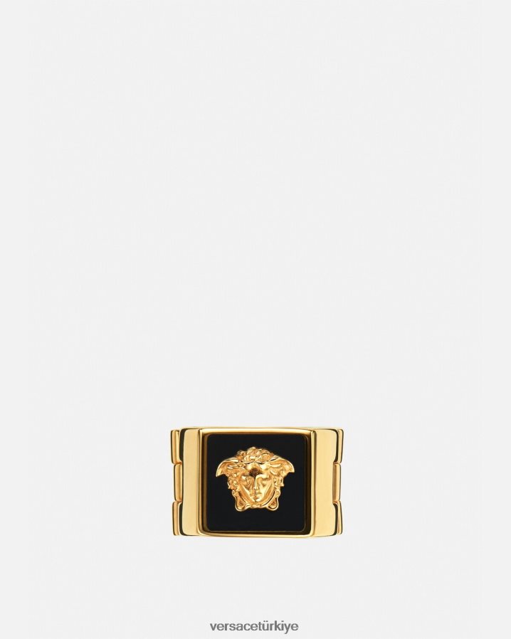 Versace medusa emaye yüzük erkekler siyah altın Aksesuarlar B0HHR81697