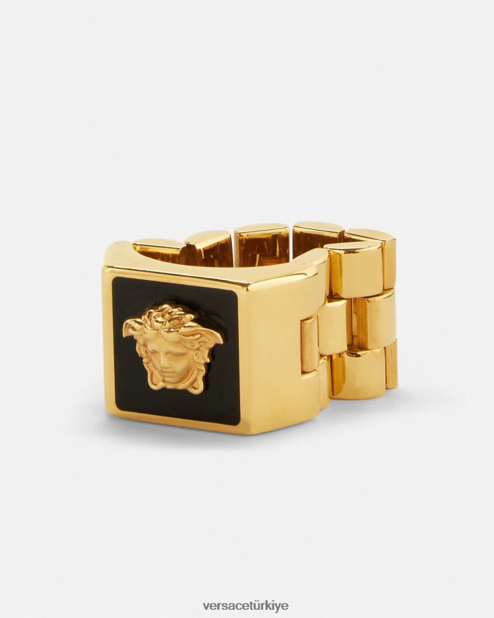 Versace medusa emaye yüzük erkekler siyah altın Aksesuarlar B0HHR81697