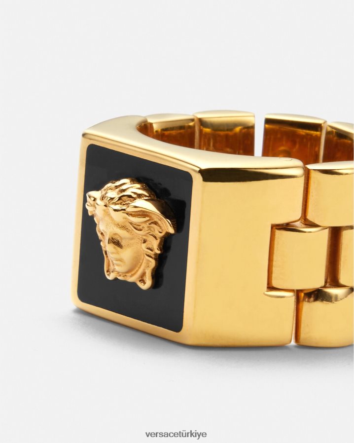 Versace medusa emaye yüzük erkekler siyah altın Aksesuarlar B0HHR81697