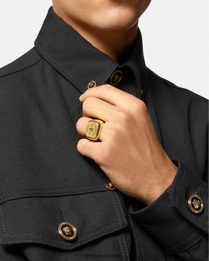 Versace üniversite logolu yüzük erkekler siyah altın Aksesuarlar B0HHR81699